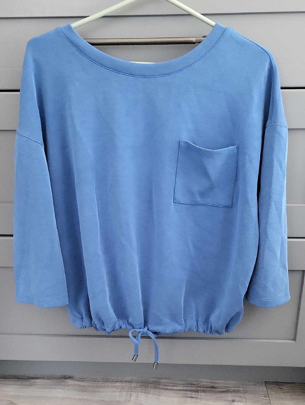 Blue Drawstring Hem Pocket Top